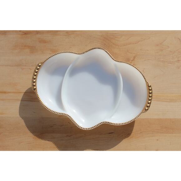 Fire-King Milk Glass Platter with Gold Trim- Serving Tray- Dish - Picture 1 of 10